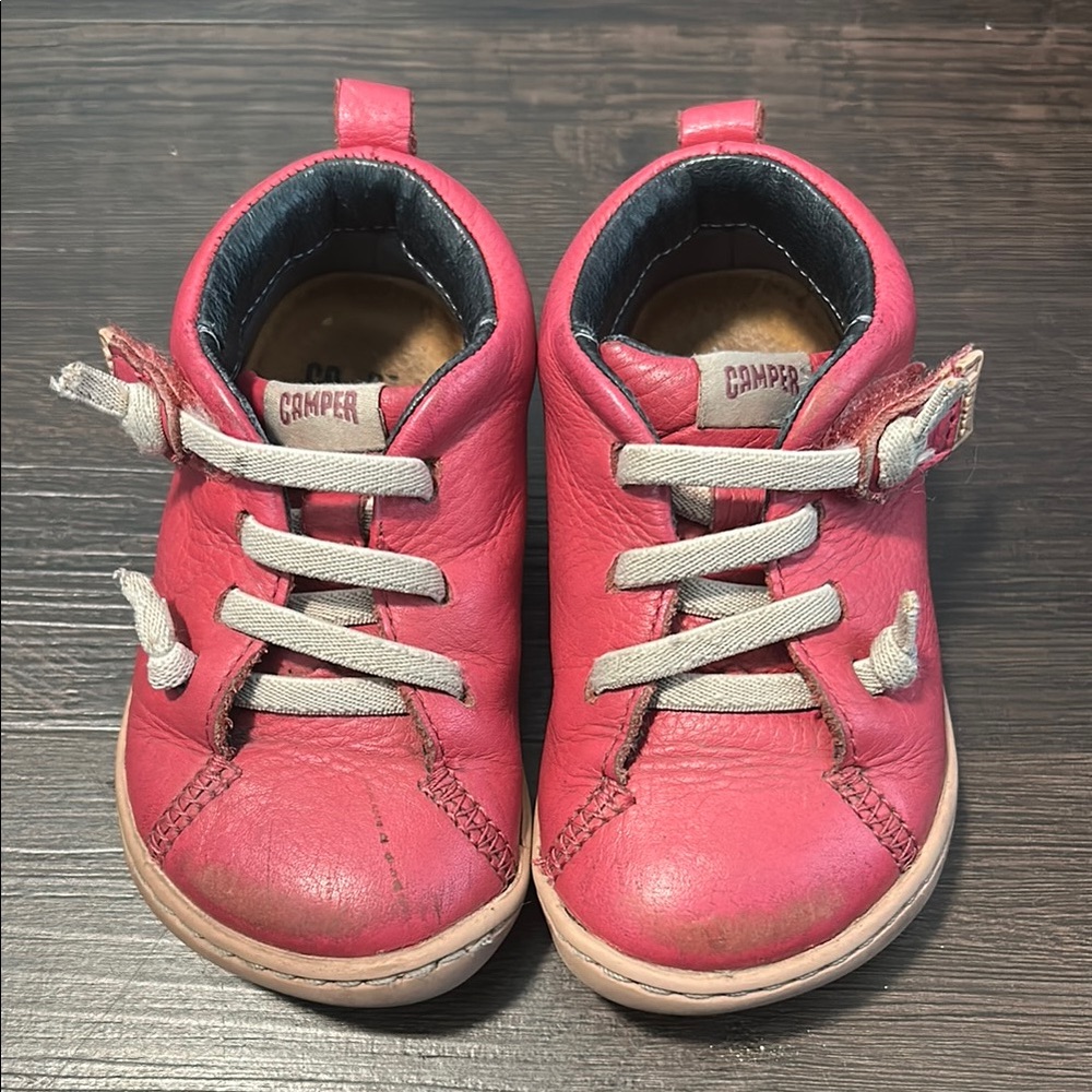Camper Pink Leather Sneakers with Elastic Straps